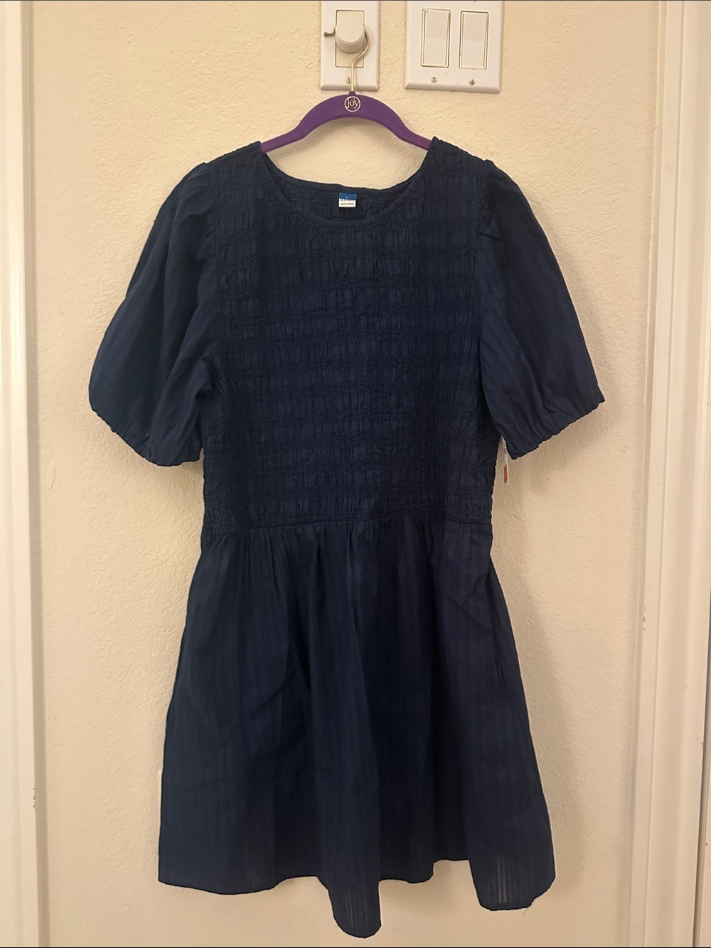 Old Navy Navy Smocked Bodice Puff Sleeve Dress